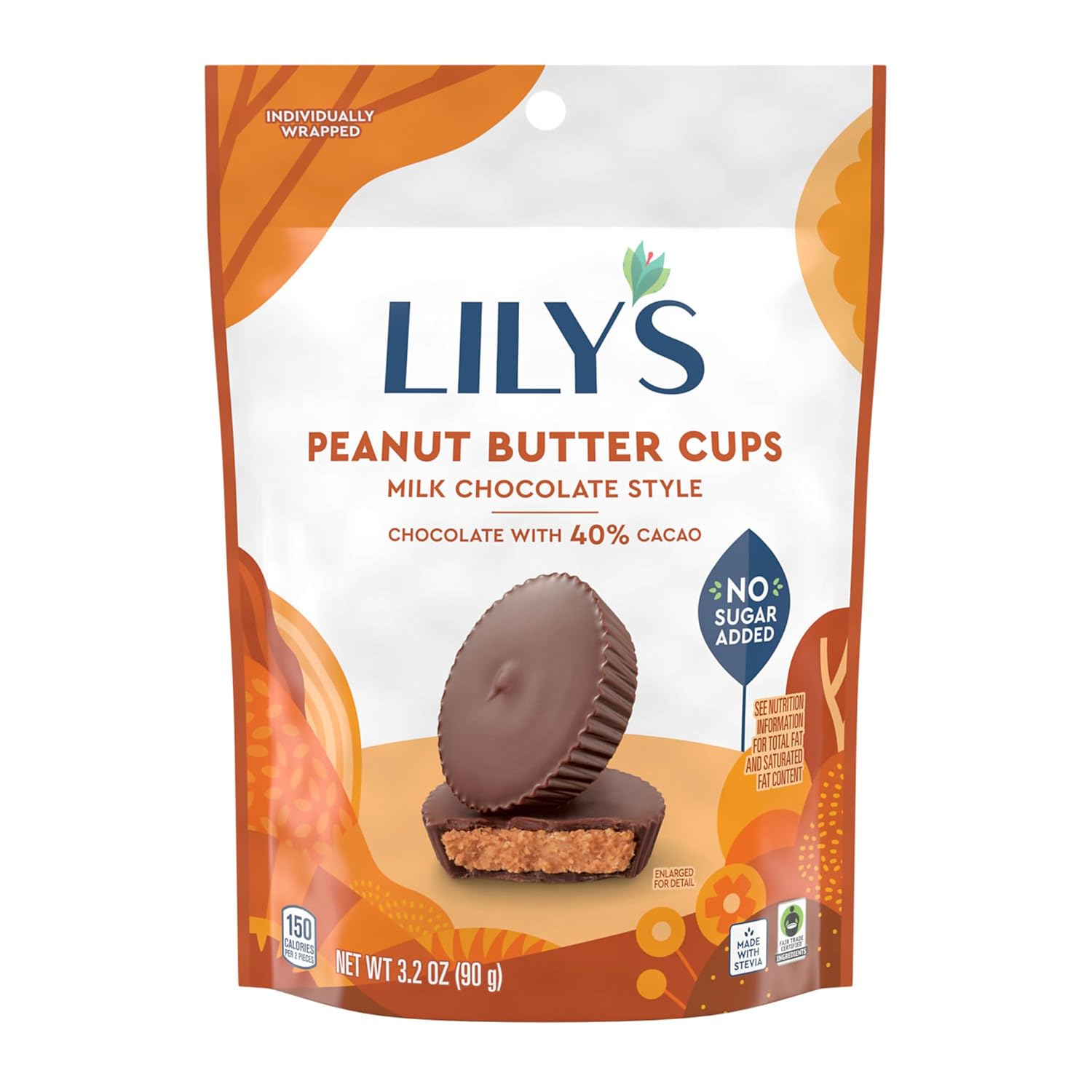 LILY'S Milk Chocolate Style No Sugar Added Peanut Butter Cups, Sweets Bags, 3.2 oz (3 Count)