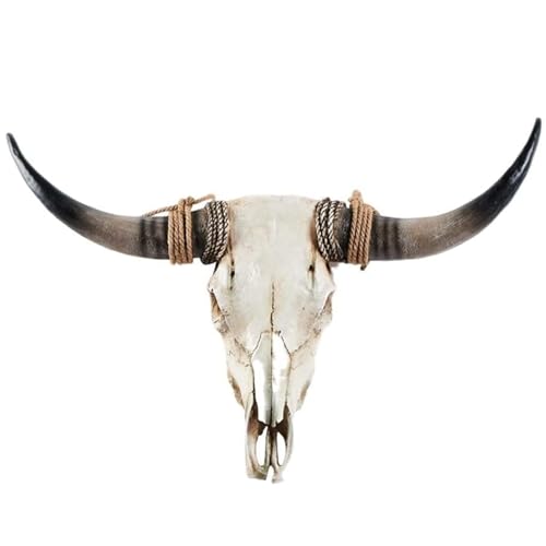 Ysjndasm Long Horns Wall Decor Cow Skull Wall Hanging - Longhorn Skull Faux Taxidermy Head Cow Skull Wall Decor Large Bull Skull Wall Sculpture Farmhouse Decor, 31 x 24 x 7 inch (Black)