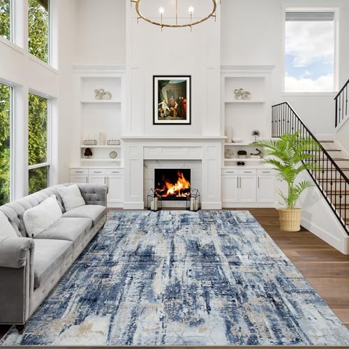 9x12 Area Rugs Washable Rug: Modern Abstract Living Room Rug Soft Anti-Skid Thin Carpet Indoor Floor Non-Shedding Carpets for Bedroom Dining Room Farmhouse Nursery Home Office Black Grey Gold