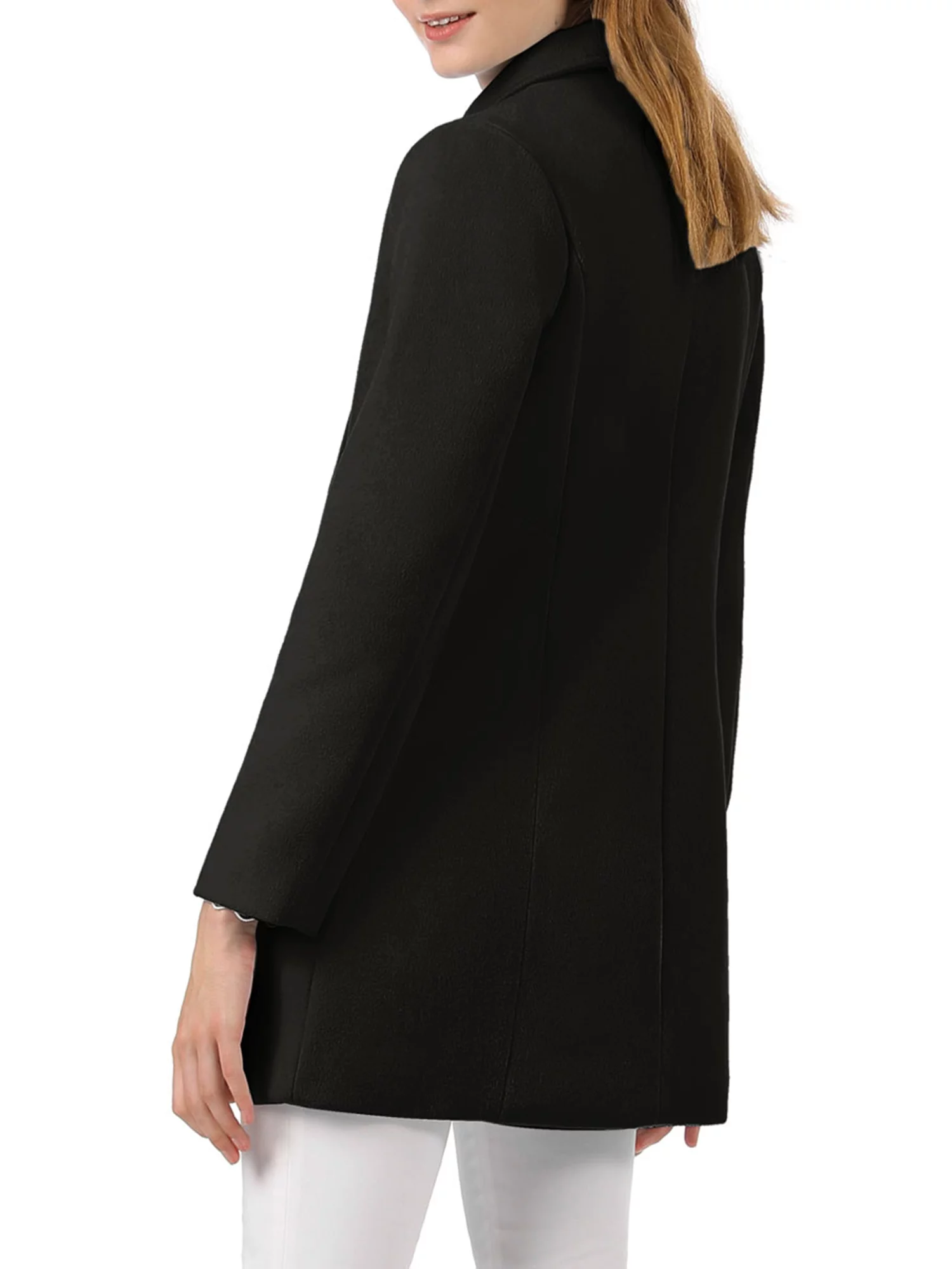 Unique Bargains Women's Peter Pan Collar Double Breasted Winter Trench Coat XS Black