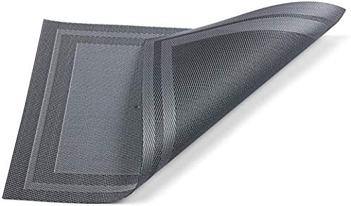 Table Placemats, Easy Clean Washable Table Mats, Stain Resistant Woven Vinyl placemats Set of 4，Heat Resistant PVC Kitchen Table Mats (Grey)