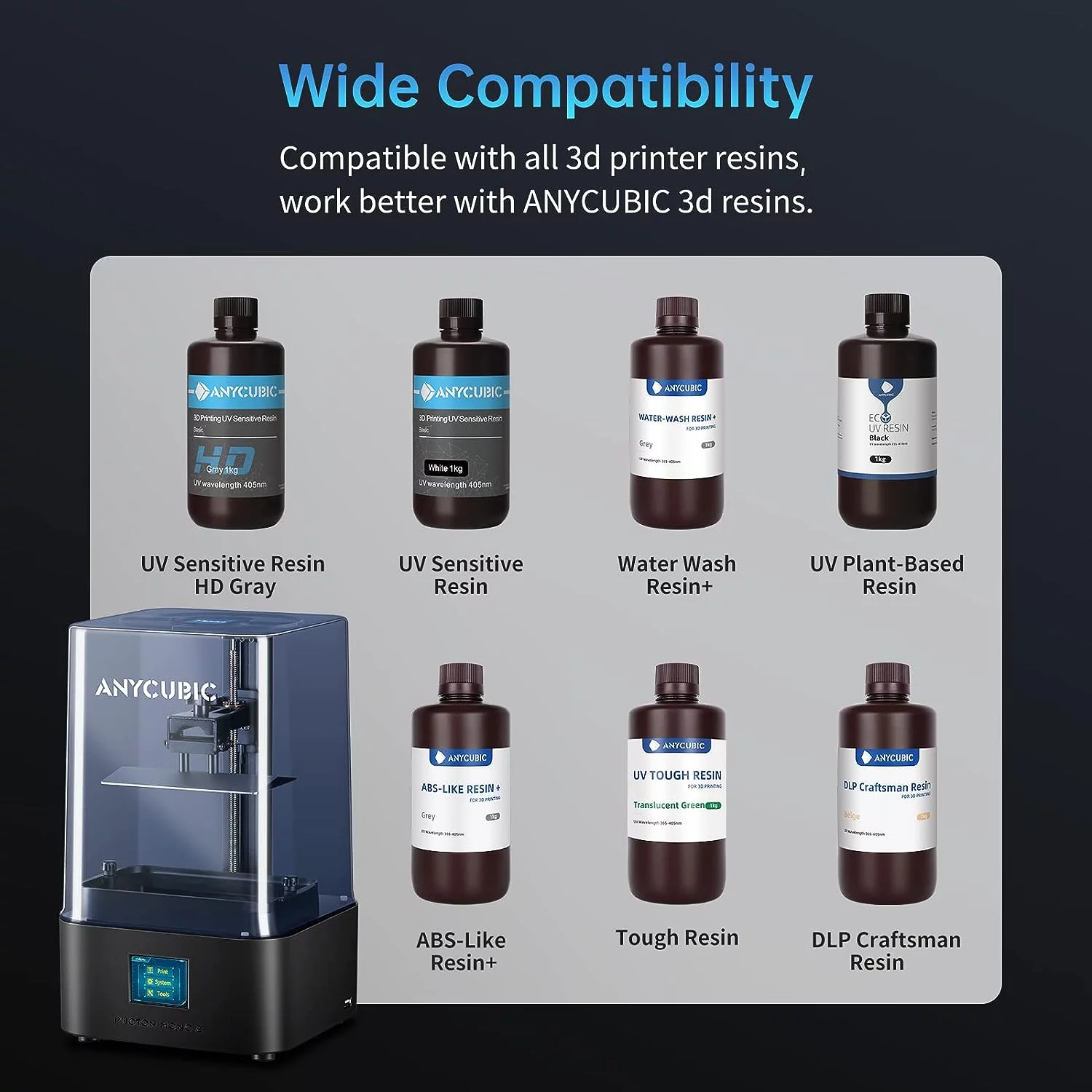 ANYCUBIC Photon Mono 2 LCD 4K Resin 3D Printer + 5 KG UV Resin (Random Send)