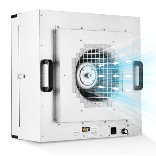 YJINGRUI Laminar Flow Hood, H-14 HEPA Filter with Safety Locks, Class 100/ ISO Class 5 Cleanliness, Fan Filter Unit 22.6x22.6in Flow Hood Mycology/Clean Room/Laboratory 110V