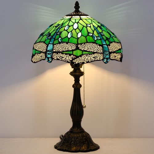 Tiffany Table Lamp Stained Glass Lamp 12X12X19 Inch Antique Reading Light (Sea Blue Pear)