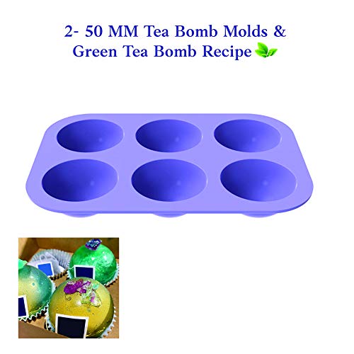 Half Sphere Silicone Molds for Tea Bombs and Green Tea Matcha Hot Cocoa Bombs- Recipe for Honey Dipper Sugar Shells & Chocolate Dome -Blooming Tea, Medicine Ball, Tea Flowers for Brewing, 50 MM(2)