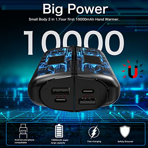 Hand Warmers Rechargeable 2 Pack,10000mAh Split-Magnetic Electric AI Handwarmer Power Bank,3 Levels, Camping,Hunting in Winter