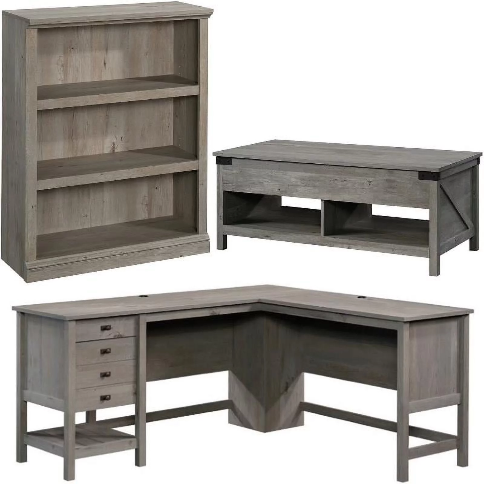 Home Square 3 Piece Set with 3-Shelf Bookcase L-Shape Computer Desk Coffee Table