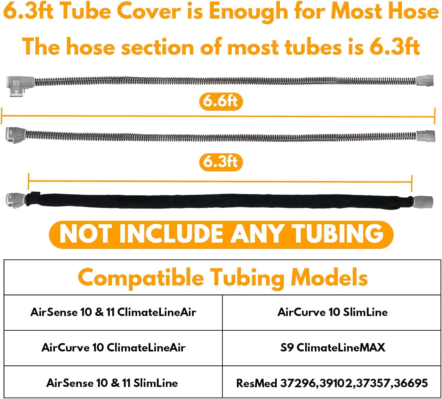 6.3ft CPAP Hose Cover for ResMed ClimatelineAir AirSense 10 & 11, Cat Proof CPAP Tube Cover, Double-sided Hose Wrap Full Zipper for Heated Tubing