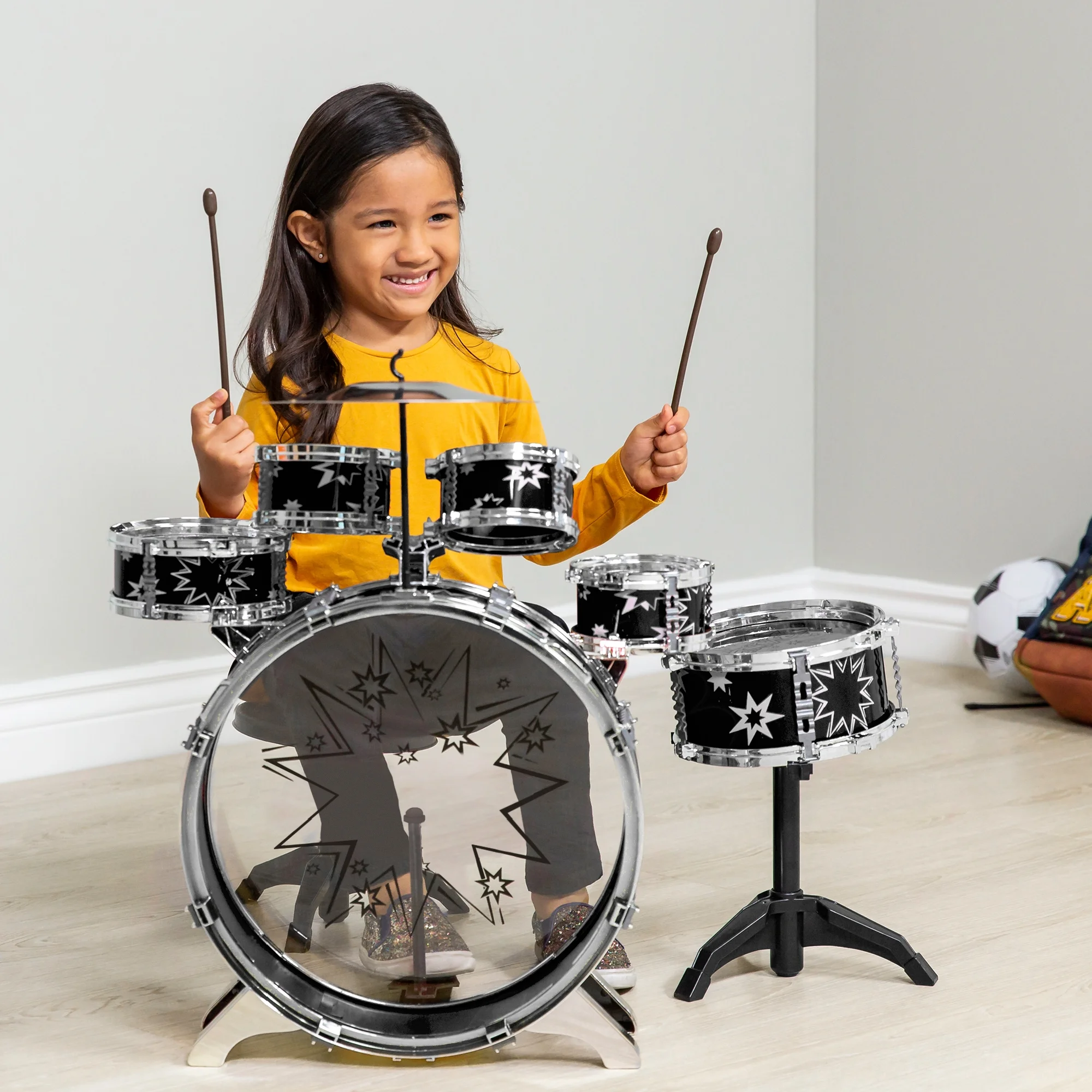 Best Choice Products 11-Piece Kids Starter Drum Set w/ Bass Drum, Tom Drums, Snare, Cymbal, Stool, Drumsticks - Black