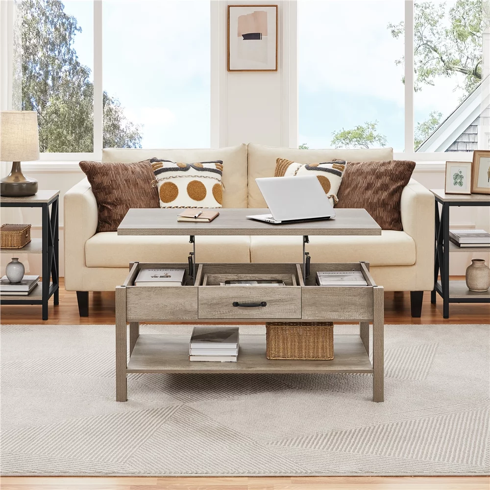Easyfashion Modern Wood Lift Top Coffee Table Accent Table, Gray