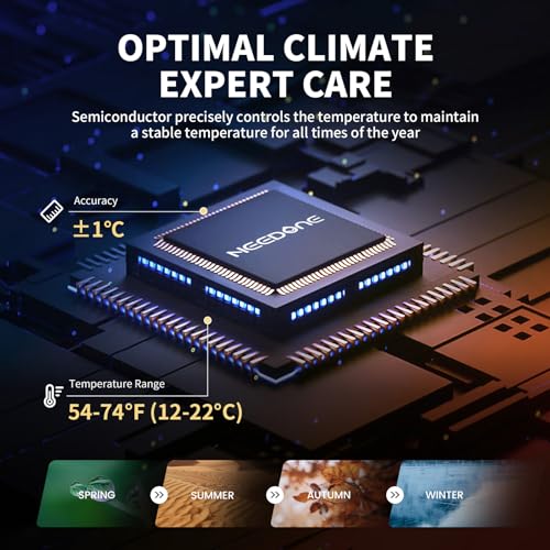 NEEDONE Electric Cigar Humidor 8L with Heating and Cooling Quiet Control System, Thermostatic Cabinet Humidor Box with Spanish Cedar Wood Shelves & Drawer with Hygrometer, Gift for Men…