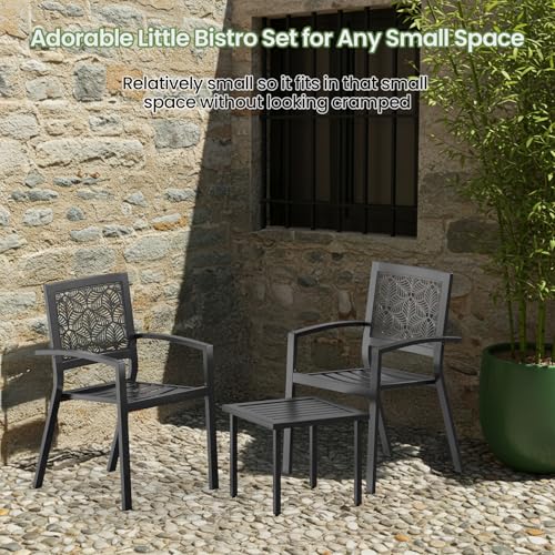 Outdoor Bistro Set for 2, Stackable Modern Porch Furniture Set,Waterproof Patio Furniture Set w/2 Chairs 1 Coffee Table,Bistro Set for Indoor Outdoor Porch Garden Patio Deck,Peacock Blue