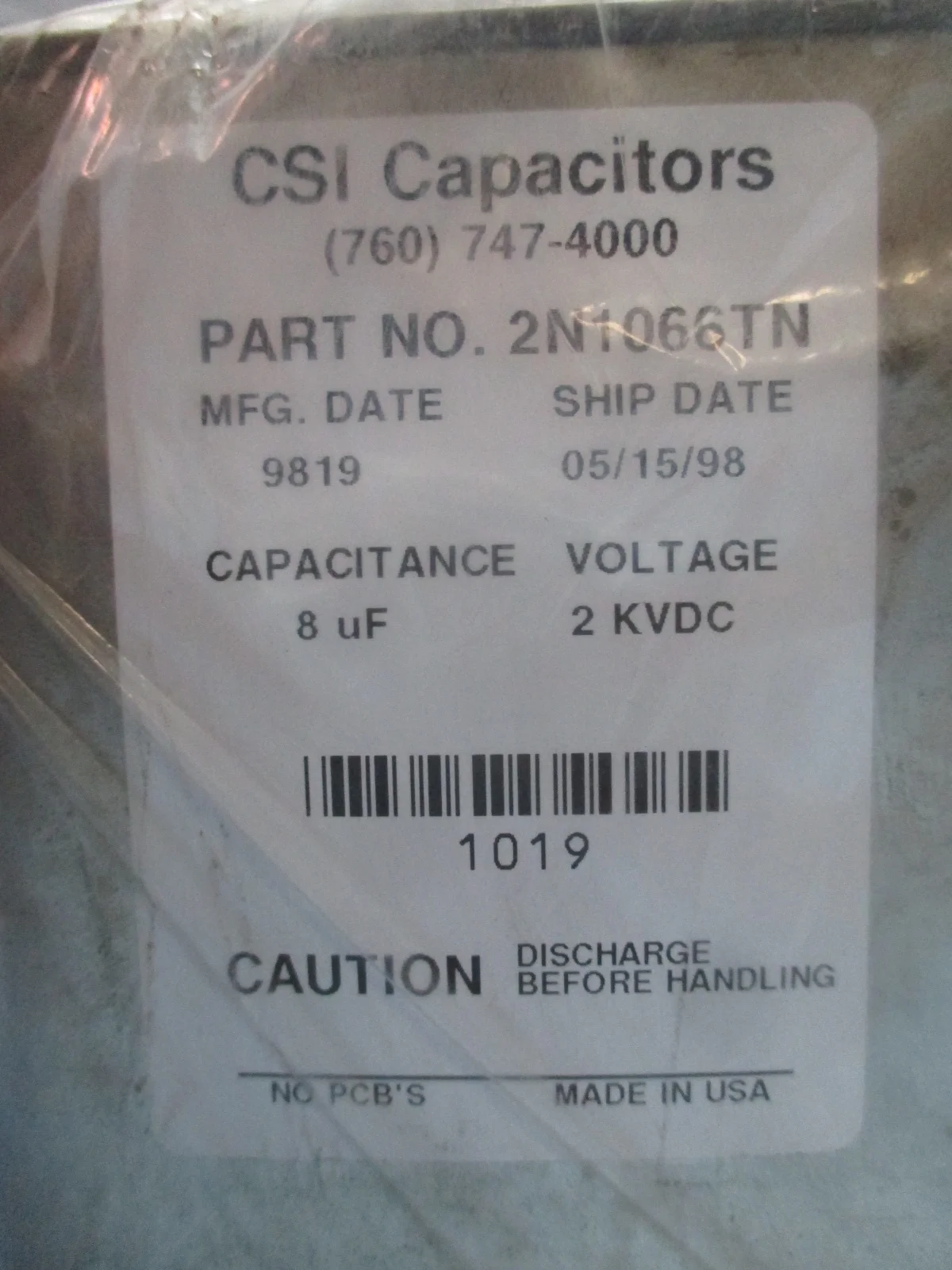 New CSI Capacitors 2N1066TN Capacitor 2 KVDC 8 uF