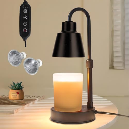 Modern Candle Warmer Lamp with Timer Dimmer, Electric Candle Lamp Warmer for Bedroom Decor, Black Adjustable Metal Candle Lamp, Gifts for Moms Grandma Women Girls