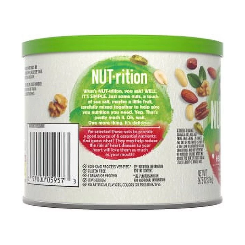 Planters Kraft NUT-rition Heart Healthy Mix Resealable Container - Almond, Pecan, Hazelnut, Pistachio, Peanut, Walnut - 9.75 oz - 1 Each