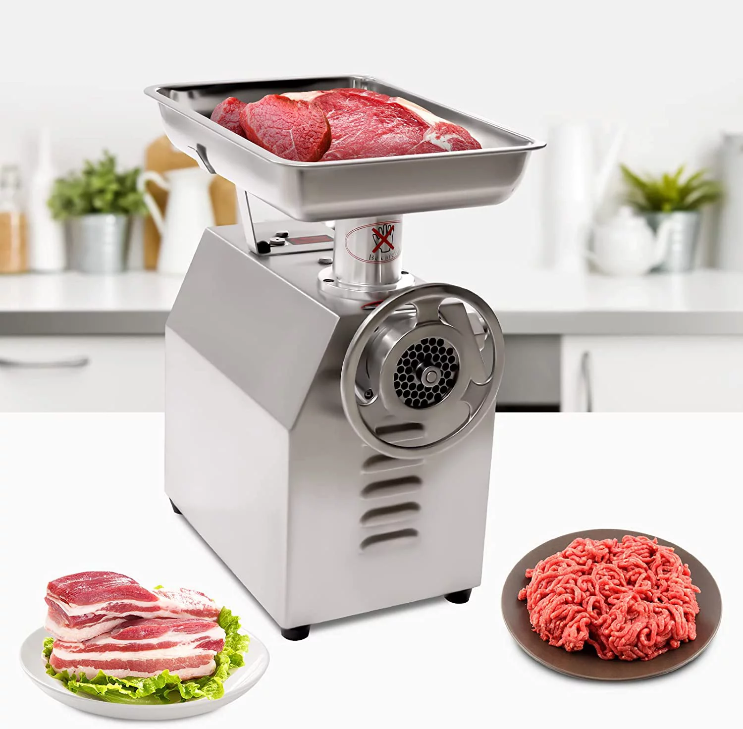 Miumaeov 110V Commercial Electric Meat Grinder Stainless Steel 1100W Counter Top 550lbs/h