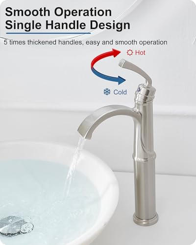 Vessel Sink Faucet, Oil Rubbed Bronze Waterfall Bathroom Sink Faucets, Brass Tall Bathroom Faucet Vanity Faucet 1 Hole Restroom Faucet Single Handle with Pop-up Drain Supply Hose