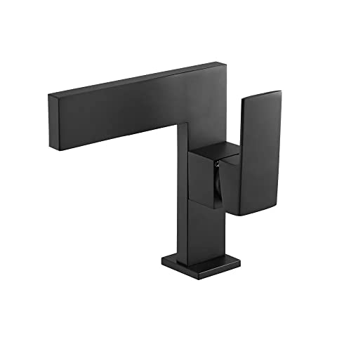 KunMai Matte Black Ultra-Thin Bathroom Vessel Sink Faucet, Single Handle Waterfall Bathroom Faucets, Solid Brass 1-Hole Lavatory Vanity Sink Faucets Taps for Washstands (Black)