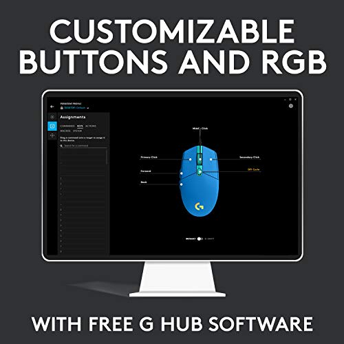 Logitech G203 Wired Gaming Mouse, 8,000 DPI, Rainbow Optical Effect LIGHTSYNC RGB, 6 Programmable Buttons