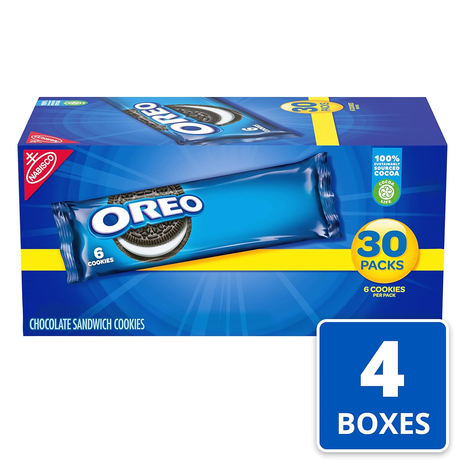 OREO Chocolate Sandwich Cookies, 120 Snack Packs (4 Boxes)