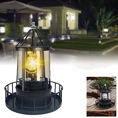 LED Solar Powered Lighthouse,Outdoor Waterproof 360° Rotating Solar Hanging Lamp, Garden Smoke Towers Statue Lights for Outdoor Garden Pathway Patio,Black