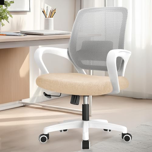 NEO CHAIR Office Desk Ergonomic Mesh Computer Chair with Lumbar Support Adjustable Height Swivel Rolling Wheels Comfy Mid Back Task Chair for Home Bedroom Vanity Study (Black)