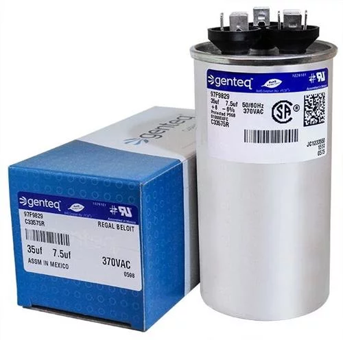 35/7.5 uF MFD x 370 VAC Dual Round Genteq / GE Industrial Replacement Capacitor # C33575R / 97F9829