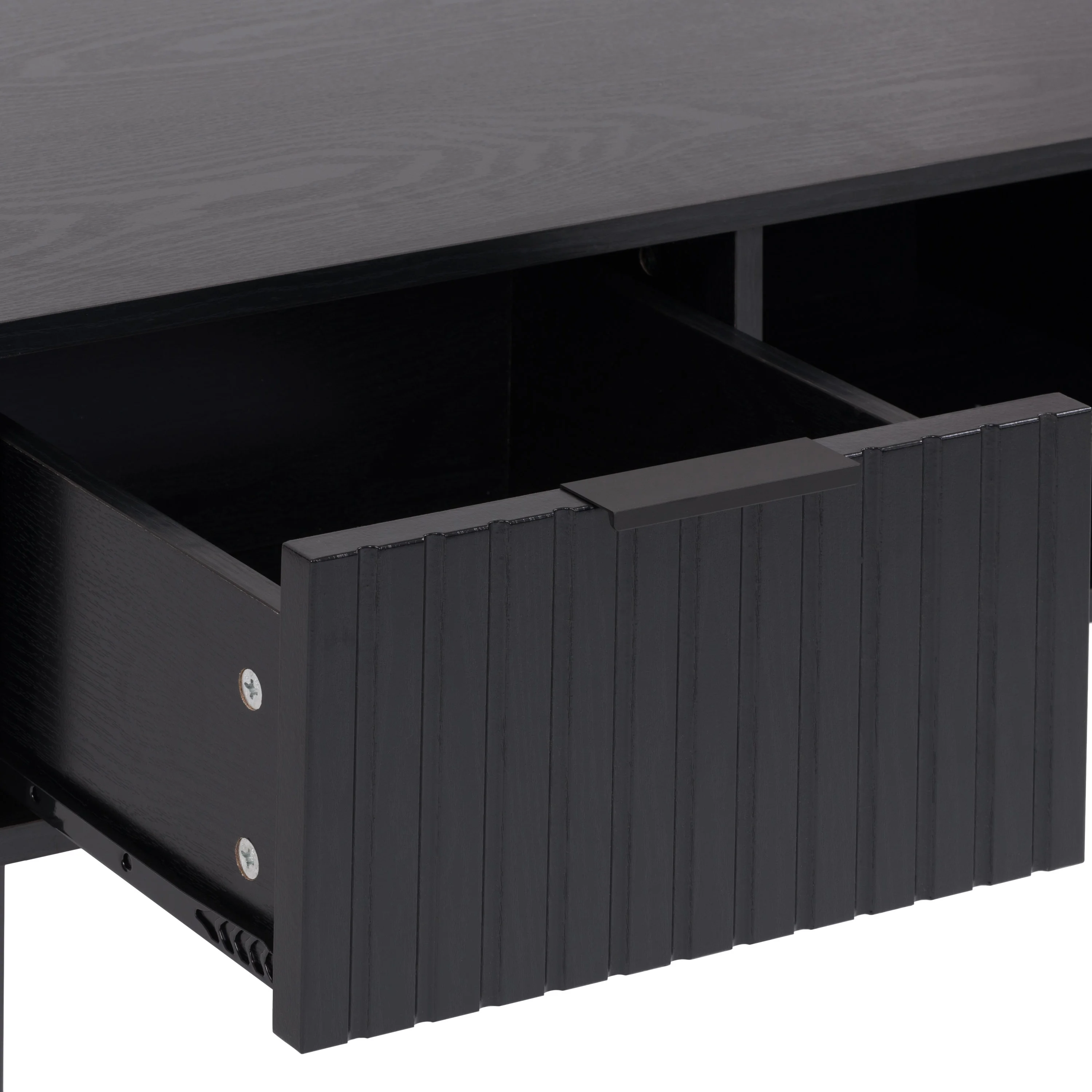 Evander Classic Black Fluted Engineered Wood Coffee Table with Metal Legs