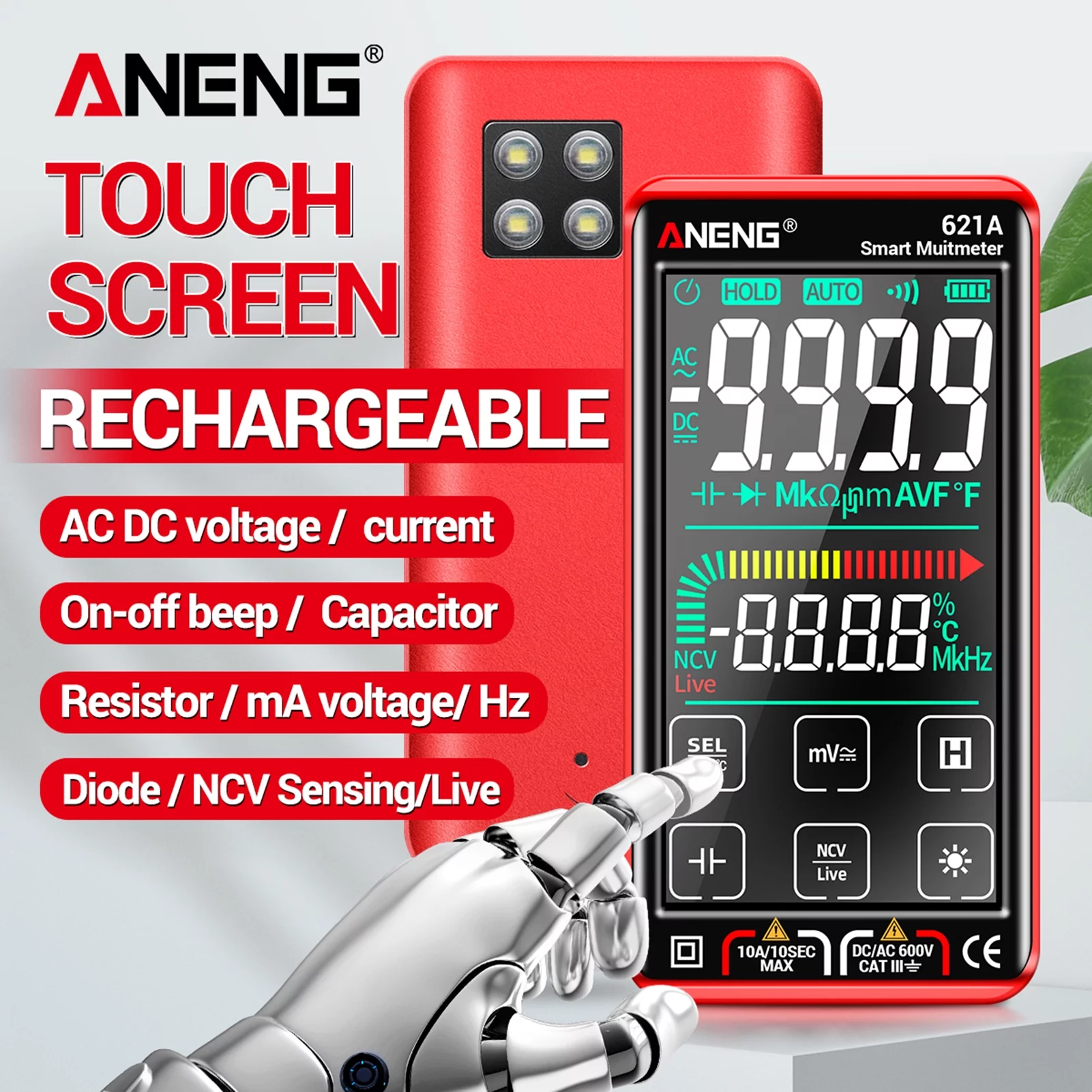 ANENG 621A Auto Rechargeable Multimeter with NCV, Universal Meter for Electrical Testing