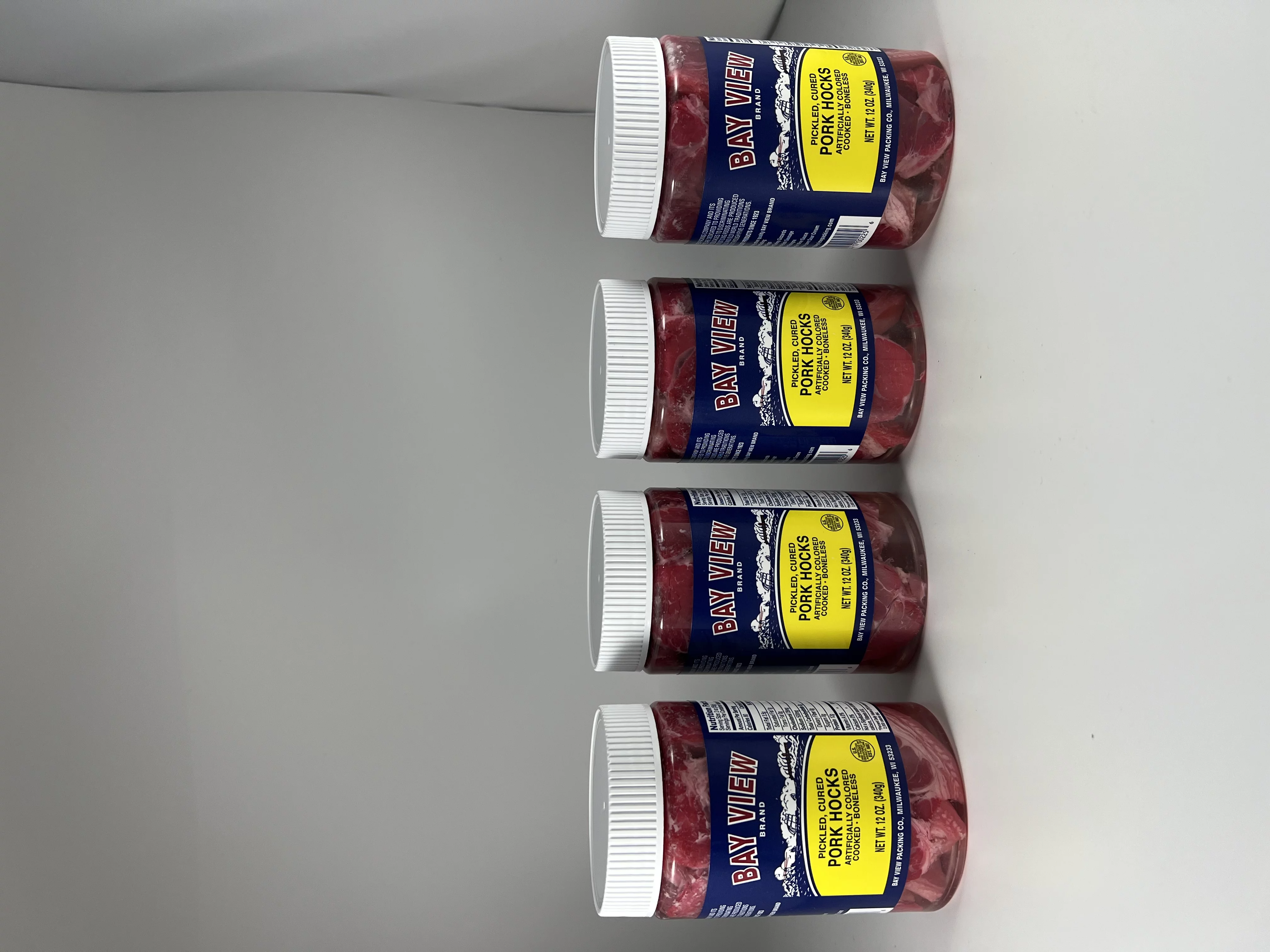 Bay View Brand Gourmet Pickled Pork Ham Hocks Boneless Ham 12oz (4 Shatter Proof Jars)