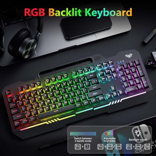 AULA Gaming Keyboard, T102 104 Keys Gaming Keyboard and Mouse Combo with RGB Backlit, All-Metal Panel, Anti-Ghosting, PC Gaming Keyboard and Mouse, USB Wired Keyboard Mouse for MAC Xbox PC Gamers