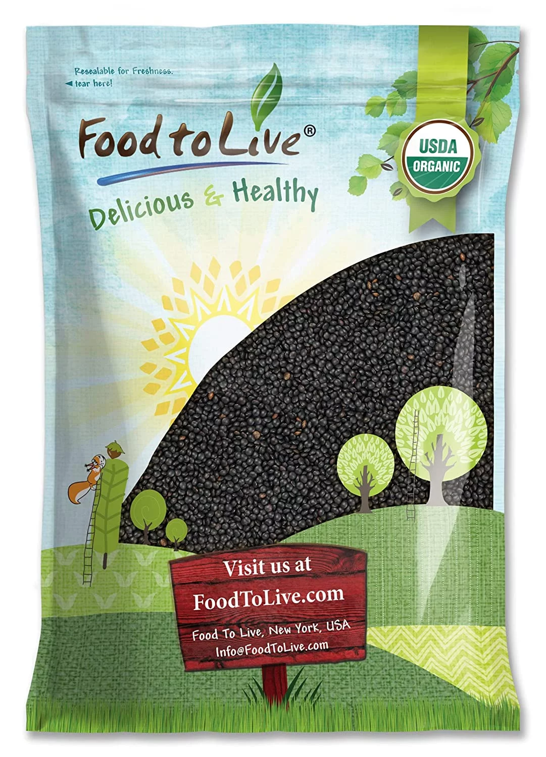 Organic Black Lentils, 15 Pounds — Non-GMO, Kosher, Raw, Vegan, Sproutable — by Food to Live