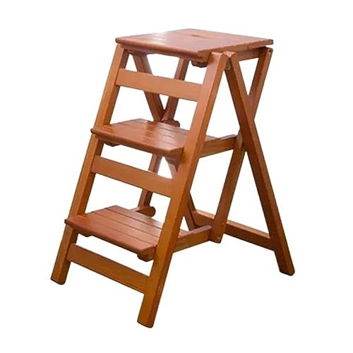 Folding Ladder 3 Step Ladder Stool, Foldable Solid Wood Ladder, Portable Lightweight Stepladder with Anti-Slip Wide Pedal, Wide Step Stool for Library Office Home 330lbs Safety Step Ladder (Color : B