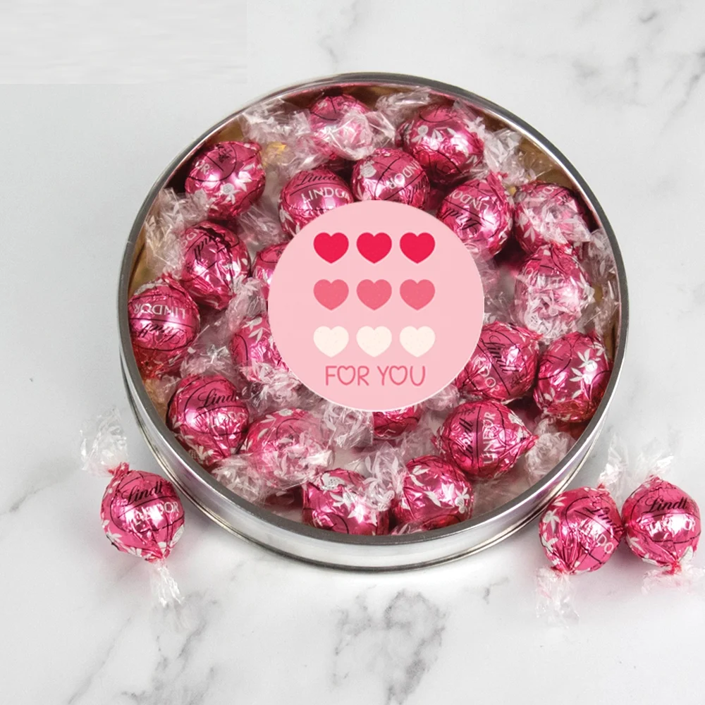Valentine's Day Candy Gift Tin Large Plastic Tin with Chocolate Strawberries & Cream Truffles - Heart Bubbles