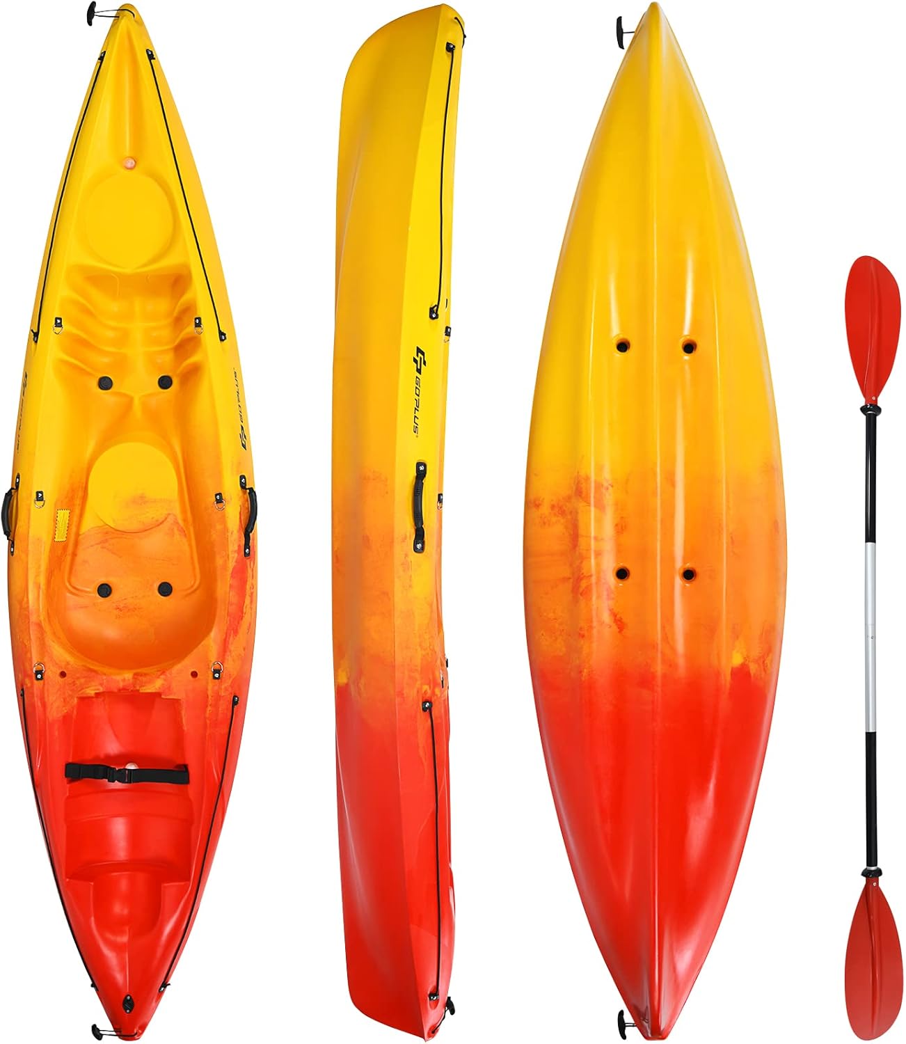 10.2FT Sit-On-Top Fishing Kayak, Portable Surfing Kayak Raft with Aluminum Paddle & Bungee Storage, 1-Person Recreational Kayak Boat for River, Lake & Sea