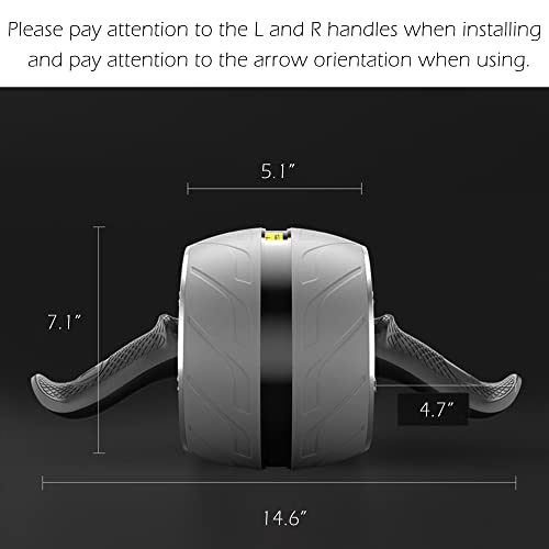 AB Wheel Roller with Resistance Spring, Automatic Rebound Exercise Abdominal Ultra-Wide Wheels Fitness for Gym & Home, Core Work-out Strength-Training Roller with Knee Pad, 14.6