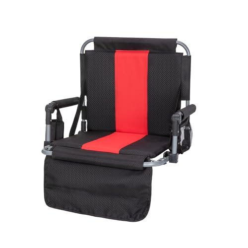 LET'S CAMP Folding Stadium Seat Bleacher Chair with Cup Holder, Mesh Bag and Hide Hooks, Portable Stadium Chair with Back and Cushion
