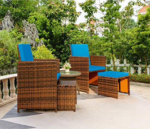 Devoko 9 Pieces Patio Dining Sets Outdoor Space Saving Rattan Chairs with Glass Table Patio Furniture Sets Cushioned Seating and Back Sectional Conversation Set (Beige)