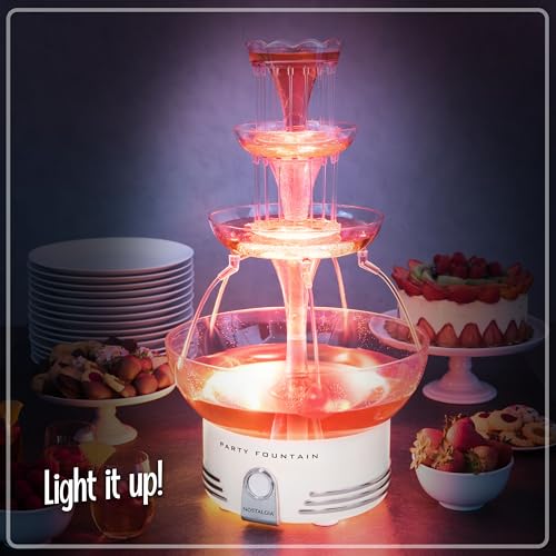 Nostalgia LPF230 3-Tier Lighted Party Fountain, Holds 1.5 Gallons, LED Lighted Base, Includes 8 Reusable Cups