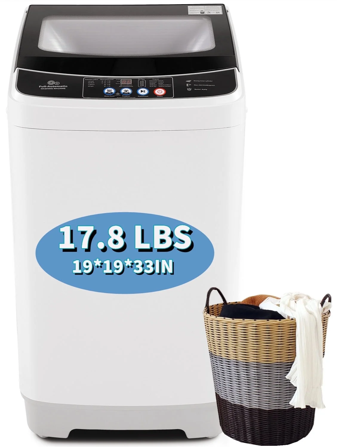 Qhomic Portable Washing Machine, 17.8 lbs Fully Automatic Compact Washer, 10 Wash Programs, 2.4 Cu.ft Washer and Dryer Combo with Dump Pump and with Glass Top, Ideal for Apartments, RVs and Camping