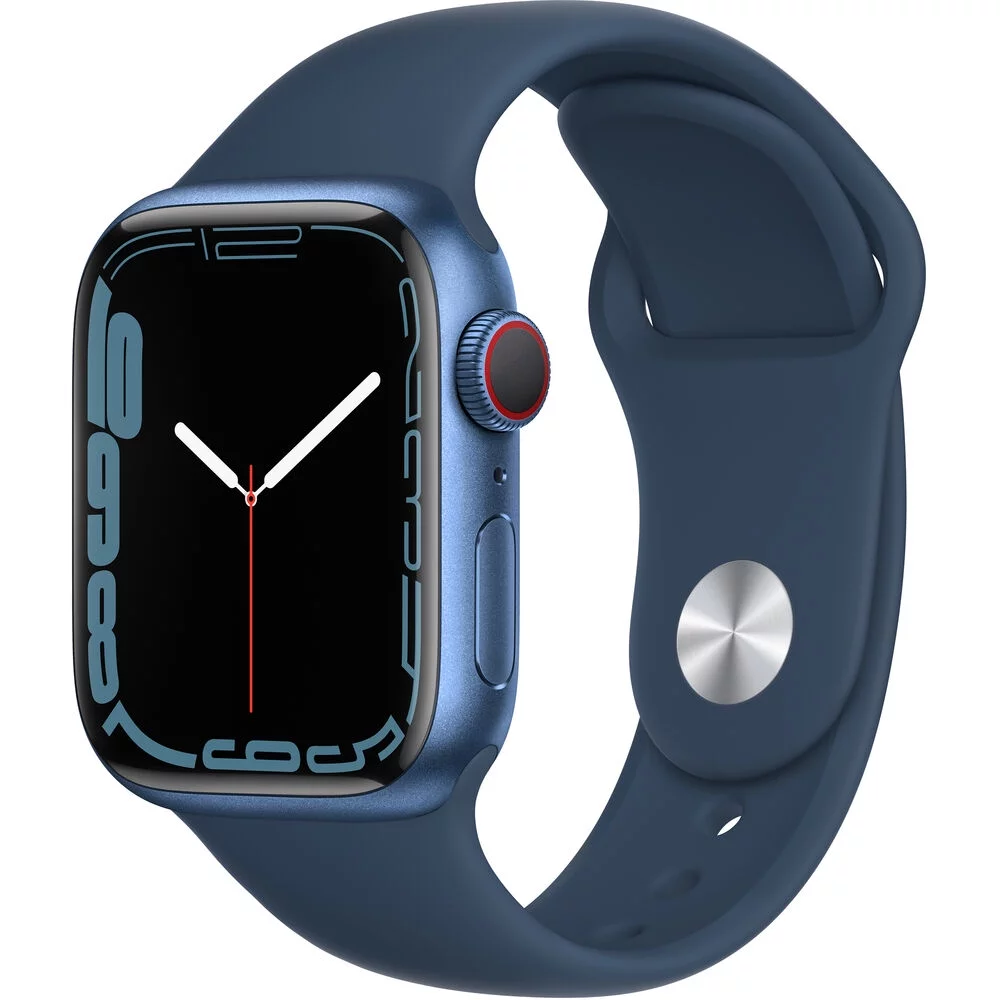 Restored Apple Watch Series 7, GPS + Cellular, 41mm Blue Aluminum Case with Abyss Blue Sport Band (Refurbished)