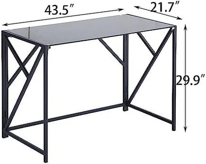 HJNIUNIU Modern Glass Computer Desk  Clear Study Table - Gaming Desks  Study Desk  and Workstation Table for Small Spaces - Stainless Steel Frame 43.5" x 21.7" x 29.9"