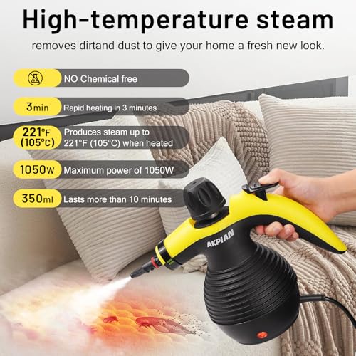 Handheld Steam Cleaner, Steamer for Cleaning, Multipurpose Portable Steam Cleaners for Home Use with Safety Lock and 10 Accessory Kit to Remove Grime, Grease, and More