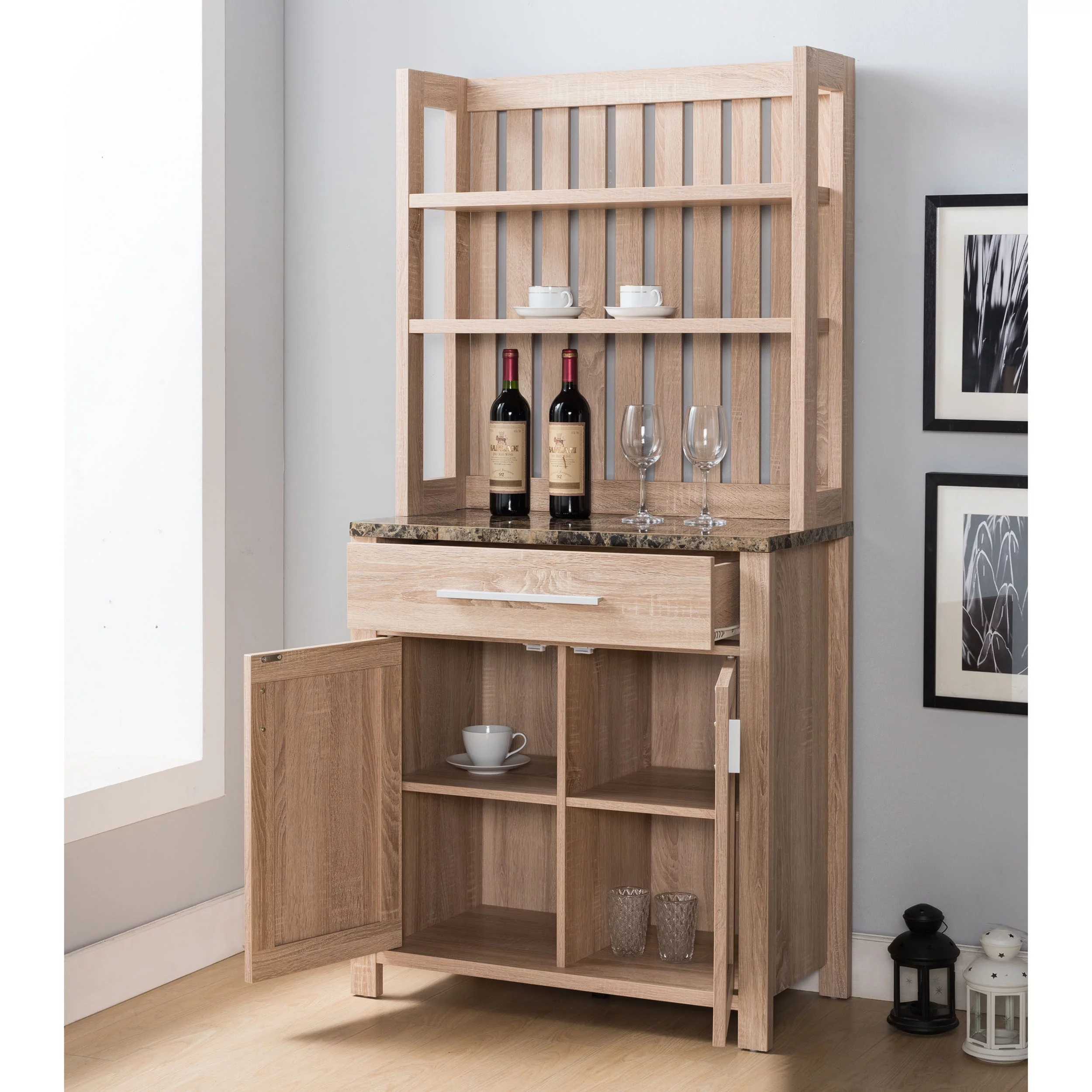 Furniture of America Baymo Multi-Layer Baker Rack, Weathered Sand