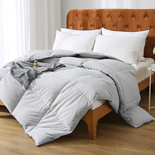 Feathers Down Comforter King - 100% Organic Cotton Quilted Medium Warm All Seasons Duvet Insert or Stand-Alone Comforter (106x90, Ivory White)