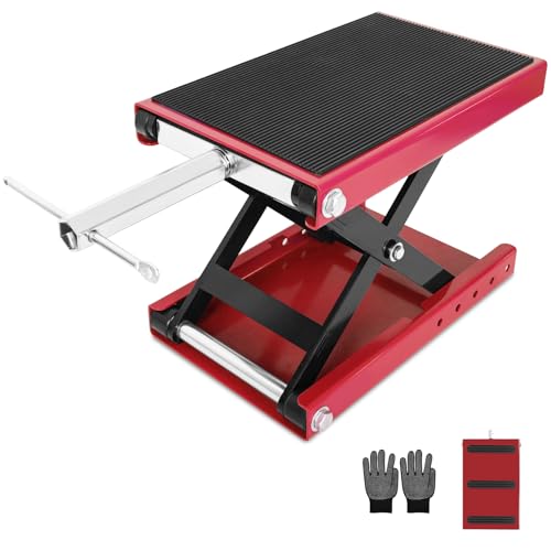 Motorcycle Lift, 1100 Lbs Capacity Motorcycle Scissor Jack with Upgraded Anti-Slip Bottom and Thickened Rubber Wide Deck,Steel Motor Bike Hoist Stand with Crank for ATV, Cruiser Bikes, Dirt Bikes