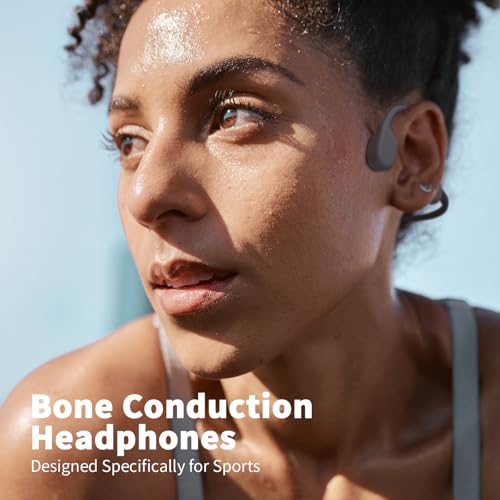 Bone Conduction Headphones, Bluetooth 5.4 Open Ear Headphones Wireless Headsets with Mic,IPX7 Waterproof Sport Headphones for Running, Cycling and Workout(Gray)