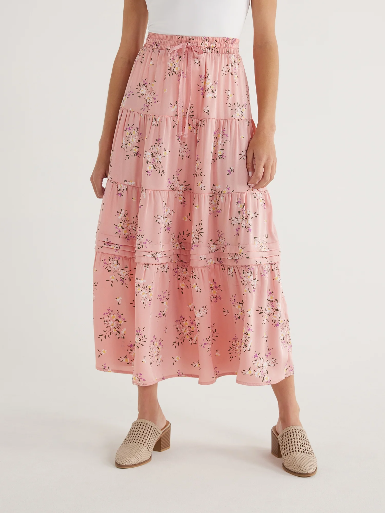 Time and Tru Women's Tiered Maxi Skirt with Elastic Waistband, Sizes S-XXXL