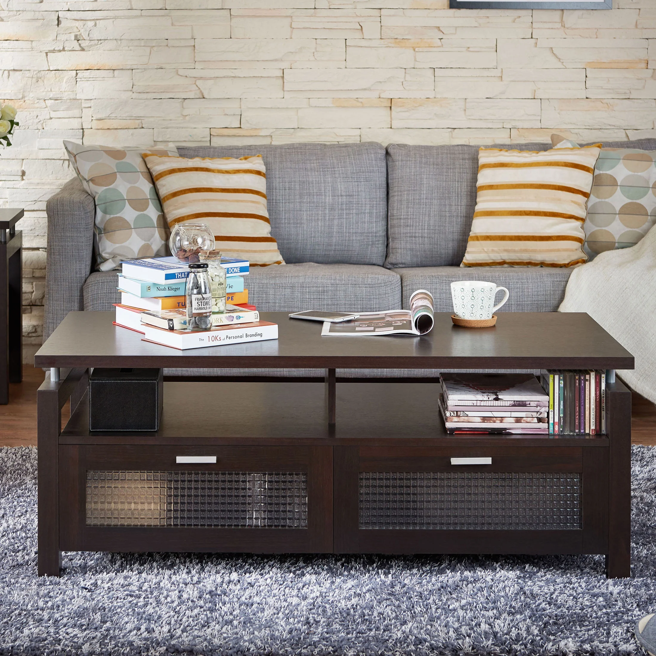 Furniture of America Gueston 2-Door Coffee Table, Espresso