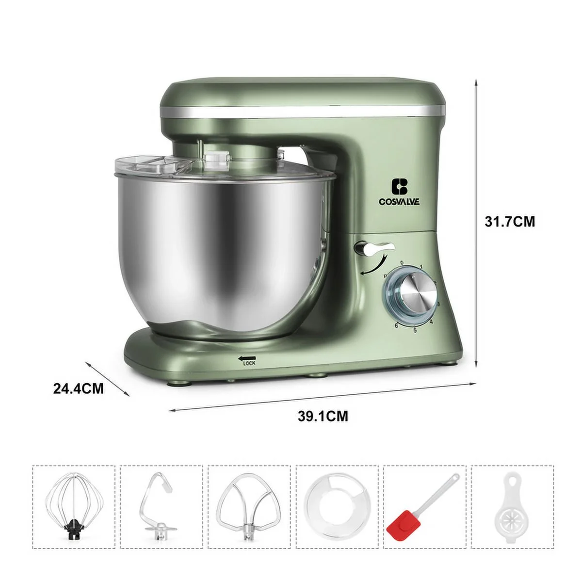Stand Mixer, ZPL Electric Kitchen Mixer with Dough Hook, 6-Speed Tilt-Head Food Mixer, Green